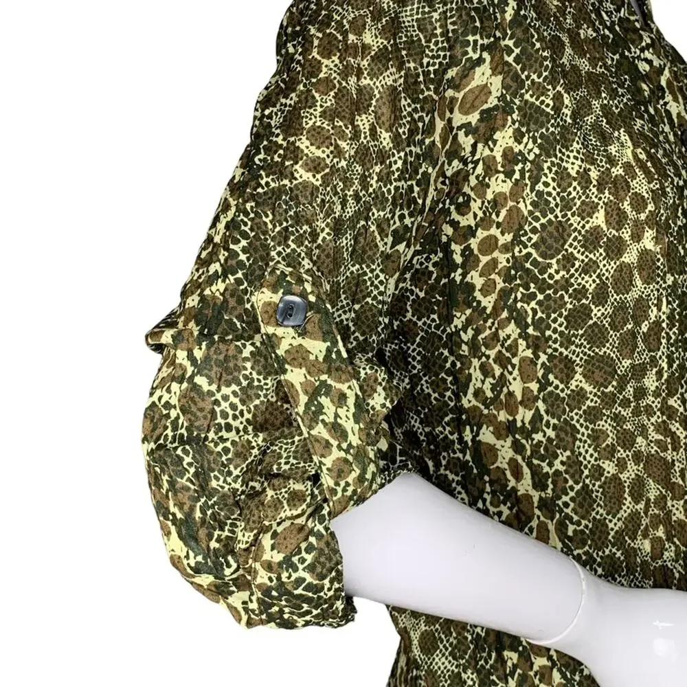 Kim Rogers Top Button Down Size M Brown Animal Print